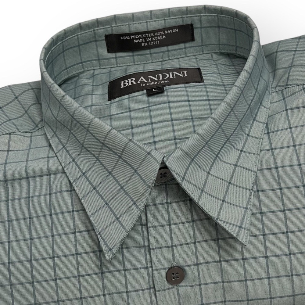 Brandini Mens Sage Green Grid Windowpane Button Down Shirt Long‎ Sleeve Large